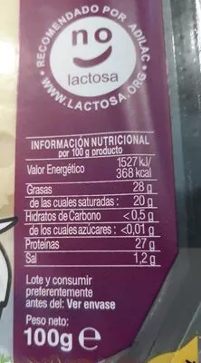 Lista de ingredientes del producto Emmental sin lactosa Millán Vicente 