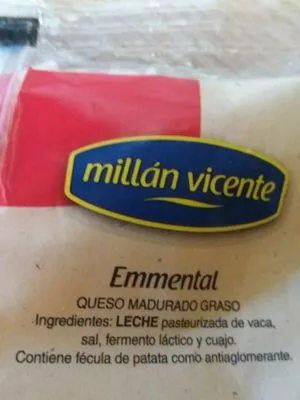 Lista de ingredientes del producto Queso rallado Emental Millán Vicente 