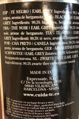 Lista de ingredientes del producto Cuida Té expressate 