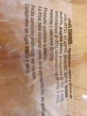 Lista de ingredientes del producto Chorizo de Tarancón  