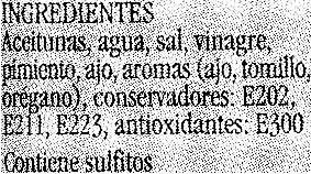 Lista de ingredientes del producto Aceituna verde natural malagueña partida Roldán Aceitunas 1325 g (neto), 830 g (escurrido)