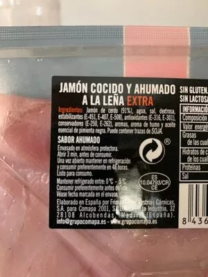 Lista de ingredientes del producto Jamon cocido y ahumado a la leña extra de antaño 