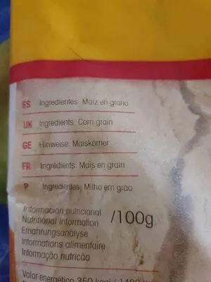 Lista de ingredientes del producto Harina de maíz Adpan 