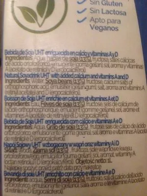 Lista de ingredientes del producto Soja Calcio Frías 1 l