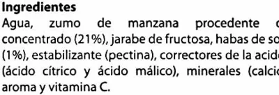 Lista de ingredientes del producto Bebida de soja con zumo de manzana Frías 1 l