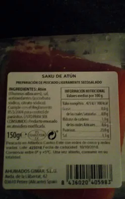 Lista de ingredientes del producto SAKU Gimar 150 gr