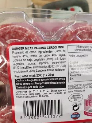 Lista de ingredientes del producto Mini burger vacuno/cerdo mercadona 200 g