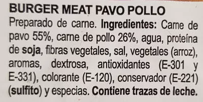 Lista de ingredientes del producto Burger meat pavo pollo Mercadona 540 g (6 x 90 g)