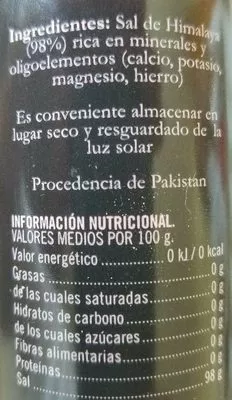 Lista de ingredientes del producto sal rosa del himalaya Aranca 