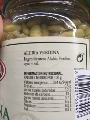 Lista de ingredientes del producto Alubias verdina Aranca 680 g.