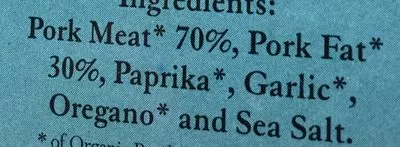 Lista de ingredientes del producto Chorizo orgánico Biobardales 100 g