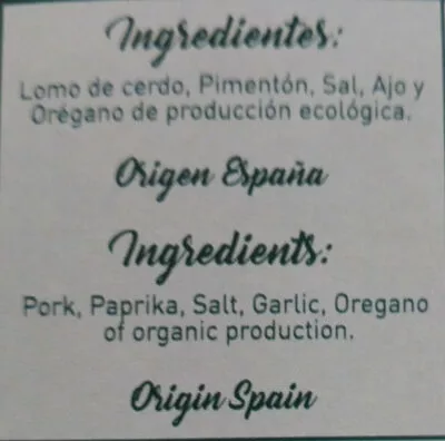 Lista de ingredientes del producto Lomo Embuchado Orgánico bioBardales 100 g