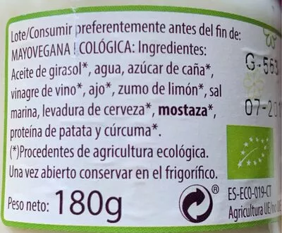 Lista de ingredientes del producto Mayovegana  