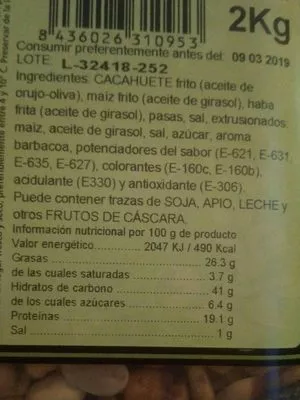 Lista de ingredientes del producto Sanblas Sanblas 