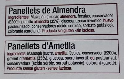 Lista de ingredientes del producto PANELLETS AMETLLA  