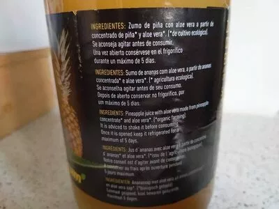 Lista de ingredientes del producto Zumo de piña con aloe vera ecologico  