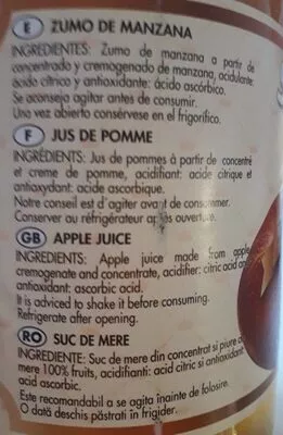 Lista de ingredientes del producto Zumo manzana Sunvital 