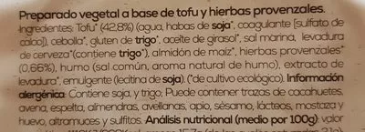 Lista de ingredientes del producto Biotofulonchas provenzal Ahimsa 