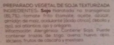 Lista de ingredientes del producto Delicias de soja Ahimsa, BioSurya S.L. 250 g