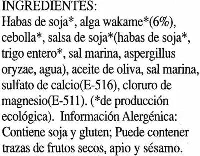 Lista de ingredientes del producto BIOTOFU CON ALGAS Ahimsa 235 g