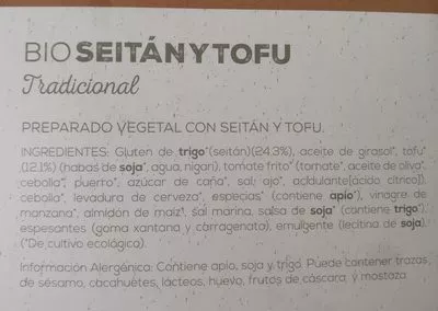 Lista de ingredientes del producto Refrig Seitan Tofu Tradicional Bio Ahimsa 280 g