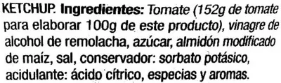 Lista de ingredientes del producto Ketchup Auchan Auchan 300 g