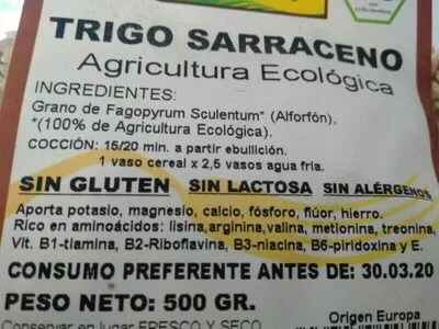 Lista de ingredientes del producto Trigo sarraceno  