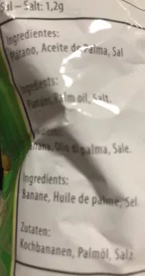 Lista de ingredientes del producto Plátanos con sal el dorado 