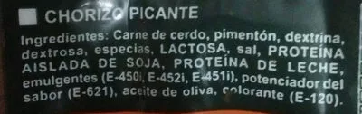 Lista de ingredientes del producto Chorizo Aragón Picante El Tollo 0.4 kg