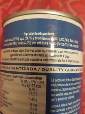 Lista de ingredientes del producto Jugo de coco Asian Delicatessen 400 ml