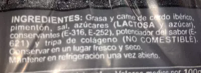 Lista de ingredientes del producto Sobrasada de cerdo Ibérico Monte Honfria 150 g