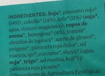 Lista de ingredientes del producto Hamburguesa tofu escalibada Bio Casa Amella 