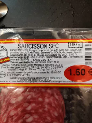 Lista de ingredientes del producto Saucisson sec  