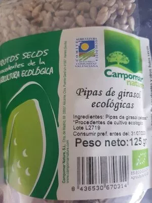 Lista de ingredientes del producto Pipas de girasol ecologicas Campomar Nature 125 g