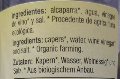 Lista de ingredientes del producto Alcaparras ecológicas ';Campomar Nature'; Campomar Nature 100 g (neto), 65 g (escurrido)