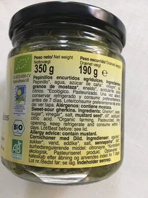 Lista de ingredientes del producto Pepinillos agridulces ecológicos Campomar Nature 100g