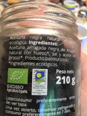 Lista de ingredientes del producto Aceitunas Campo Nature 210 g