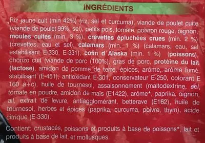 Lista de ingredientes del producto Paëlla aux Fruits de Mer Auchan, Lidl 900 g e