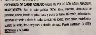 Lista de ingredientes del producto Alas adobadas pollo  450 g