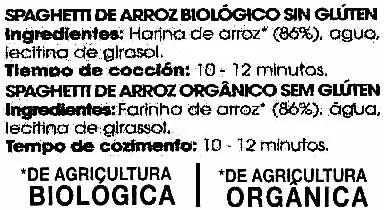 Lista de ingredientes del producto Spaghetti de arroz Qbio 500 g