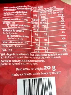 Lista de ingredientes del producto Snack fruta Fruut 20 g