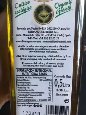 Lista de ingredientes del producto Aceite de oliva virgen extra  