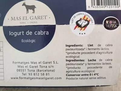 Lista de ingredientes del producto Iogurt de cabra  