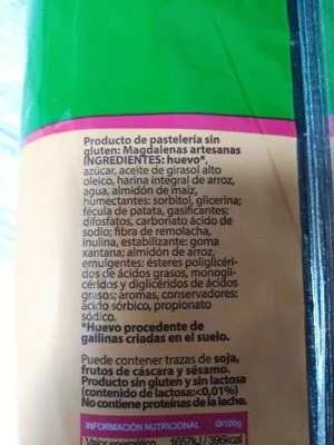 Lista de ingredientes del producto Madeleine sans gluten b  