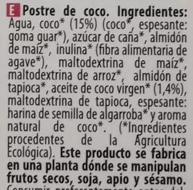 Lista de ingredientes del producto Coco Original NaturGreen 250 g (2 x 125 g)