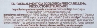 Lista de ingredientes del producto Pasta fresca ecológica rellena de setas Vivibio 250 g