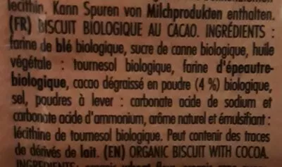 Lista de ingredientes del producto Galletas ecológicas con cacao por vita-e bio 