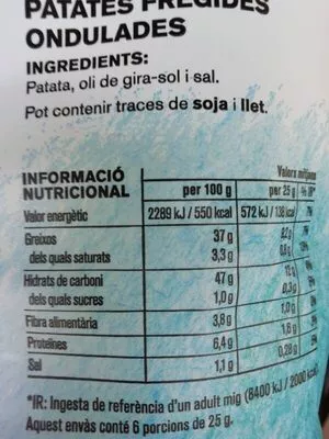 Lista de ingredientes del producto Patates fregides ondulades Ametller Origen 