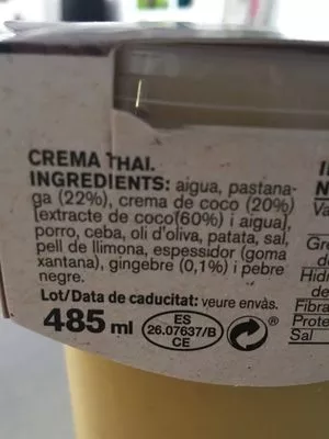 Lista de ingredientes del producto Cremes thai pastanaga i coco Ametller Origen 