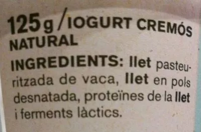 Lista de ingredientes del producto Iogurt Cremós Natural Ametller Origen 